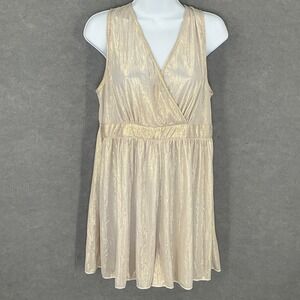 SHEIN Romper Womens 12 Gold Metallic Sleeveless Tie Back Dressy Holiday Party‎